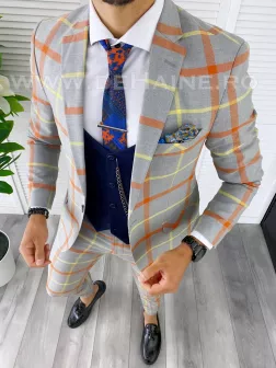 Costum barbati slim fit + Vesta bleumarin B5381 D3-3.2